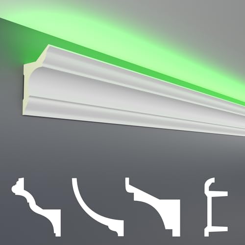 HEXIM LED Stuckleisten Sparpakete - Indirekte Beleuchtung mit Deckenleisten aus PU, leicht & lichtundurchlässig- (2m LED-4) Dekoration Ecke Spot Innen von HEXIM