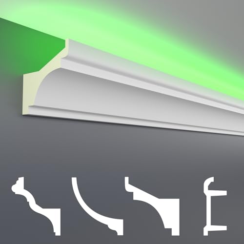 HEXIM LED Stuckleisten Sparpakete - Indirekte Beleuchtung mit Deckenleisten aus PU, leicht & lichtundurchlässig- (30m LED-2) Dekoration Ecke Spot Innen von HEXIM