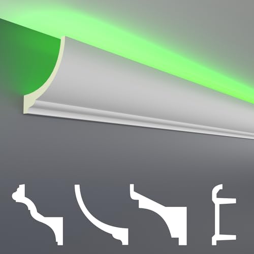 HEXIM LED Stuckleisten Sparpakete - Indirekte Beleuchtung mit Deckenleisten aus PU, leicht & lichtundurchlässig- (32m LED-1) Zierleisten Zubehör Wand von HEXIM