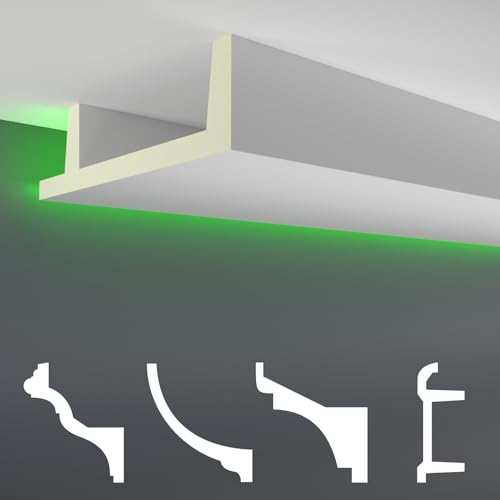 HEXIM LED Stuckleisten Sparpakete - Indirekte Beleuchtung mit Deckenleisten aus PU, leicht & lichtundurchlässig- (8m LED-12) Dekoration Ecke Spot Innen von HEXIM