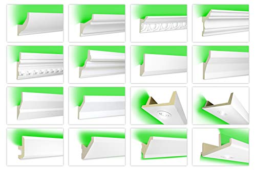 HEXIM LED Stuckleisten aus PU - Indirekte Beleuchtung mit modernen Deckenleisten, lichtundurchlässig, leicht und schlagzäh - (LED-18 65x34mm) Lichtvouten, Profil, Stuckprofil, Deckenprofil von HEXIM