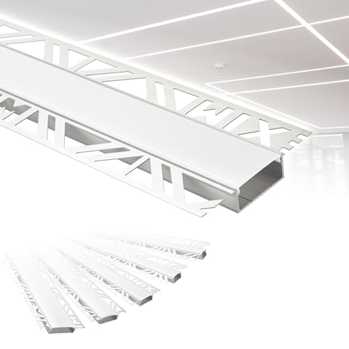 HEXIM LED Trockenbauprofil Alu Unterputzprofil LED Profil (30 Meter / 15 Profile) inkl. Abdeckung opal Trockenbauleiste Einbauprofil Schiene Decke Wand (ALED-3, Leuchtbreite 30mm) von HEXIM