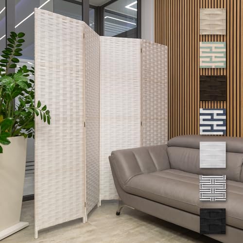 HEXIM Paravent 180x180 cm - Trennwand 4-teilig klappbar für Innenbereich - Raumteilung Dekoration Blickfang freistehend tragbar Privatsphäre (LR194-weiß) von HEXIM