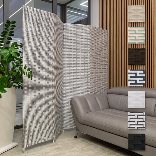 HEXIM Paravent 180x180 cm - Trennwand 4-teilig klappbar für Innenbereich - Spanische Wand Raumteiler Privatsphäre freistehend Heimbüro (LR193-weiß & schwarz) von HEXIM