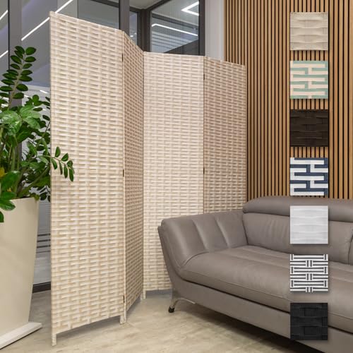 HEXIM Paravent 180x180 cm - Trennwand 4-teilig klappbar für Innenbereich - freistehend Blickfang und Dekoration multifunktional Raumtrenner (LR191-braun & weiß) von HEXIM