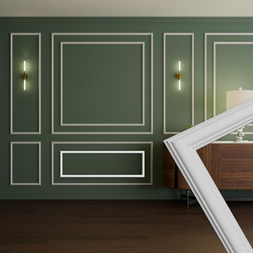 HEXIM Stuckleisten Wandrahmen Sets HDPS weiß - Auswahl an Größen für Wand, Decke, Bilder & Spiegel - Für Vintage-, Landhaus- oder moderne Raumkonzepte geeignet (RM01-I 116X36CM) von HEXIM