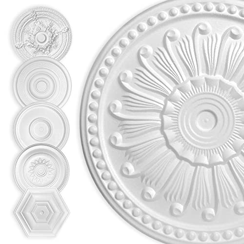 HEXIM Stuckrosette Styropor EPS weiß, Deckenrosette rund & eckig, Innendekor für Decke & Wand, Steckrosette Verzierung Decke Ornamente Wohnzimmer Dekorbau (40x40 cm Seepferdchen) von HEXIM