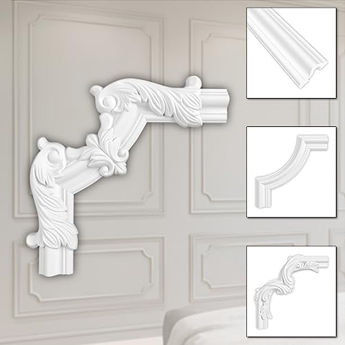 HEXIM Stuckverzierung aus HDPS/PU weiß - Stuckrahmen Wanddeko Bilderrahmen - HCR Wandleisten (2 Stück HCR517-2) Stuckleiste Segment Eckstück Eckleiste Beständig von HEXIM