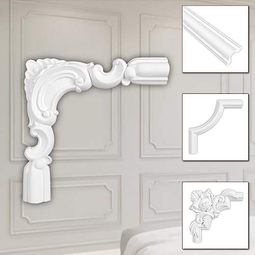 HEXIM Stuckverzierung aus HDPS/PU weiß - Stuckrahmen Wanddeko Bilderrahmen - HCR Wandleisten (2 Stück HCR518-3) Stuckdecke Bilderrahmen Kassetierung Barocke von HEXIM
