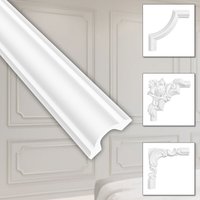 Stuckverzierung aus hdps/pu weiß - Stuckrahmen Wanddeko Bilderrahmen - hcr Wandleisten: HCR518 - 40 x 20 mm, 20 Meter (10 Leisten) - Hexim von HEXIM