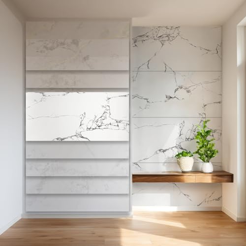 HEXIM Wandpaneele 4er-Set Granit-/Marmoroptik 122×280cm (je Paneel 122×70cm) Duschrückwand robuste Wandverkleidung aus Kunststoff - Wandpaneel Wohnzimmer weiß (4 Paneele / 3,42 m² Modell 2010) von HEXIM