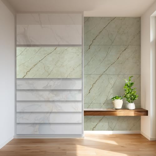 HEXIM Wandpaneele 4er-Set Granit-/Marmoroptik 122×280cm (je Paneel 122×70cm) Duschrückwand robuste Wandverkleidung aus Kunststoff - ohne Bohren wasserfest beige (4 Paneele / 3,42 m² Modell 8088) von HEXIM