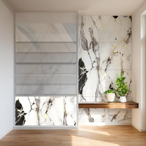 HEXIM Wandpaneele 4er-Set Granit-/Marmoroptik 122×280cm (je Paneel 122×70cm) Duschrückwand robuste Wandverkleidung aus Kunststoff - ohne Bohren wasserfest gold (4 Paneele / 3,42 m² Modell 80115) von HEXIM