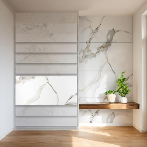 HEXIM Wandpaneele 4er-Set Granit-/Marmoroptik 122×280cm (je Paneel 122×70cm) Duschrückwand robuste Wandverkleidung aus Kunststoff - ohne Bohren wasserfest gold (4 Paneele / 3,42 m² Modell 8038A) von HEXIM