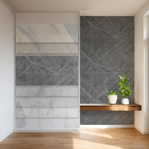 HEXIM Wandpaneele 4er-Set Granit-/Marmoroptik 122×280cm (je Paneel 122×70cm) Küchenrückwand robuste Wandverkleidung aus Kunststoff - Badezimmer Feuchtraum geeignet (4 Paneele / 3,42 m² Modell 8146) von HEXIM