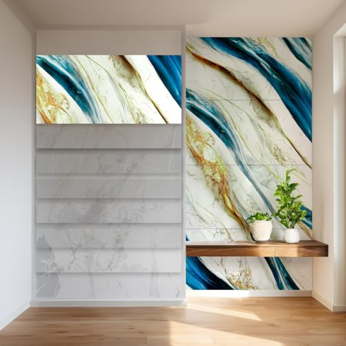 HEXIM Wandpaneele 4er-Set Granit-/Marmoroptik 122×280cm (je Paneel 122×70cm) Spritzschutz robuste Wandverkleidung aus Kunststoff - Dekorpaneeel uv-beständig gold (4 Paneele / 3,42 m² Modell 80117) von HEXIM