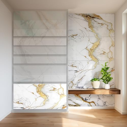 HEXIM Wandpaneele 4er-Set Granit-/Marmoroptik 122×280cm (je Paneel 122×70cm) Spritzschutz robuste Wandverkleidung aus Kunststoff - wasserfestes Wandpaneel Bad gold (4 Paneele / 3,42 m² Modell 80114) von HEXIM