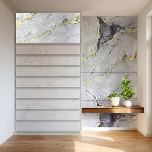 HEXIM Wandpaneele 4er-Set Granit-/Marmoroptik 122×280cm (je Paneel 122×70cm) Spritzschutz robuste Wandverkleidung aus Kunststoff - wasserfestes Wandpaneel Bad gold (4 Paneele / 3,42 m² Modell 8056B) von HEXIM