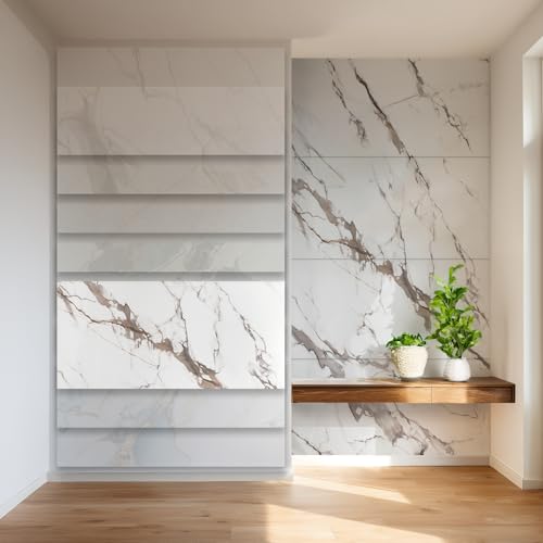 HEXIM Wandpaneele 4er-Set Granit-/Marmoroptik 122×280cm (je Paneel 122×70cm) Spritzschutz robuste Wandverkleidung aus Kunststoff - wasserfestes Wandpaneel Bad weiß (4 Paneele / 3,42 m² Modell 2002) von HEXIM
