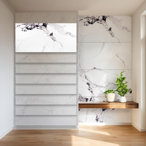 HEXIM Wandpaneele 4er-Set Granit-/Marmoroptik 122×280cm (je Paneel 122×70cm) Spritzschutz robuste Wandverkleidung aus Kunststoff - wasserfestes Wandpaneel Bad weiß (4 Paneele / 3,42 m² Modell 2013B) von HEXIM