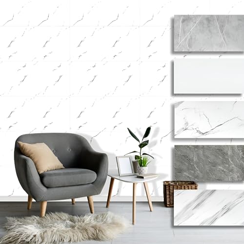 HEXIM Wandpaneele Marmor Optik 0,9 m² - Selbstklebende Wandverkleidung aus Kunststoff für Innenbereich - Akustikpaneele Wandpolster Wanddekoration Vliestapete Wandfliesen (XBM25 60x30cm / 5 STK) von HEXIM
