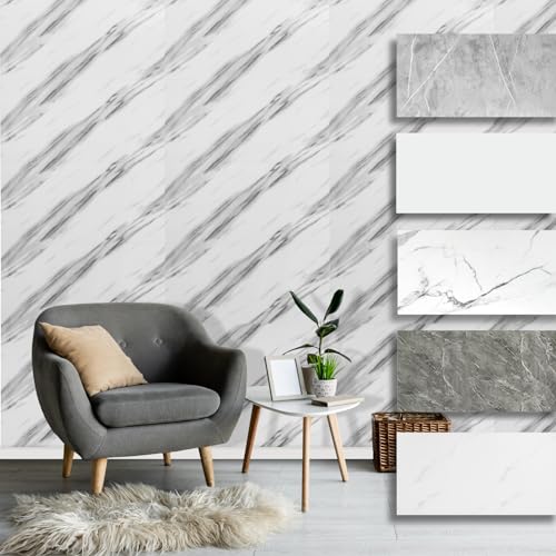 HEXIM Wandpaneele Marmor Optik 0,9 m² - Selbstklebende Wandverkleidung aus Kunststoff für Innenbereich - Wandsticker Wallpaper Steinoptik Fliesenspiegel Wandfliesen (XBM26 60x30cm / 5 STK) von HEXIM