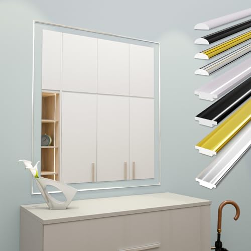HEXIM selbstklebende Zierleisten flexibel universelle Profile Wandleiste Gold Chrom Weiß Schwarz 300cm Spiegelrand Möbel Deckenleiste (1 Leiste D1-C chrom) von HEXIM