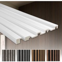 Lamellenwand 2 Meter Paneele hdps Akustikpaneele Wandverkleidung Holz Optik:Linker Abschluss (2m), Weiß von HEXIM