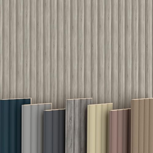 WAVE Lamellen 2,75m HEXIM - MDF Holz Lamellenwand Wandpaneele Lamellenverkleidung Wandverkleidung Lamellenpaneele Holzpaneele Natur (8 Paneele & Zubehör, Wave Standard Sonoma Oak) von HEXIM