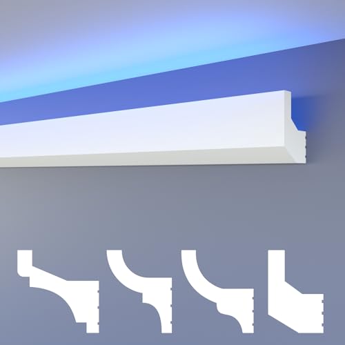 HEXIMO LED Stuckleisten klassisch, XPS Styropor indirekte Beleuchtung Wand & Decke Leisten Stuck dekoratives Licht Deckenleisten (10,2 Meter HLED 4) von HEXIMO