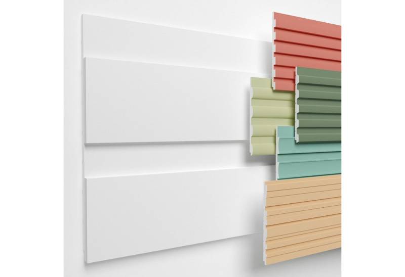 HEXIMO Wanddekoobjekt HLM-1-05 (Lamellenwand (1.84 m) aus XPS - Lamellen Wandpaneele Lamellenverkleidung Akustikpaneele weiß (4 Paneele, HLM-1-05 weiß) Paneele Wandleiste Platten Wand Deko) von HEXIMO