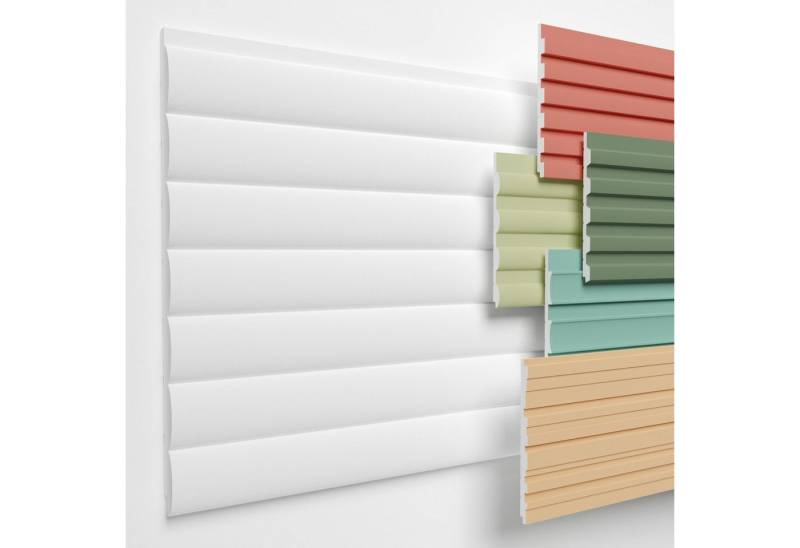 HEXIMO Wanddekoobjekt HLM-4-01 (Lamellenwand (0.46 m) aus XPS - Lamellen Wandpaneele Lamellenverkleidung Akustikpaneele weiß (1 Paneel, HLM-4-01 weiß) zum streichen Wohnzimmer Styropor) von HEXIMO
