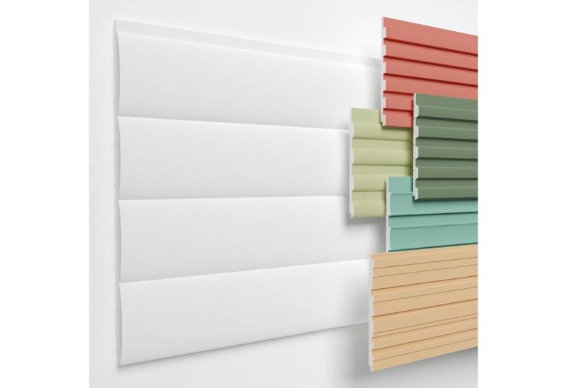 HEXIMO Wanddekoobjekt HLM-4-03 (Lamellenwand (3.67 m) aus XPS - Lamellen Wandpaneele Lamellenverkleidung Akustikpaneele weiß (8 Paneele, HLM-4-03 weiß) Wandplatten wall panels Schaumstoff) von HEXIMO
