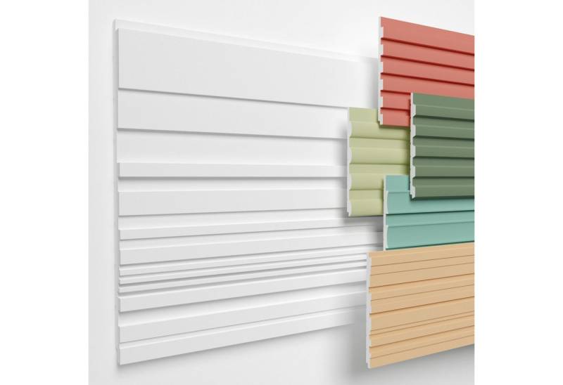 HEXIMO Wanddekoobjekt HLM-8-01 (Lamellenwand (3.67 m) aus XPS - Lamellen Wandpaneele Lamellenverkleidung Akustikpaneele weiß (8 Paneele, HLM-8-01 weiß) Wandplatten wall panels Schaumstoff) von HEXIMO