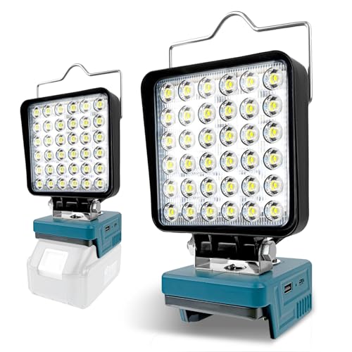 LED Akku Lampe für Makita 14.4V-18V LXT (Kein Akku), Led Strahler Flutlichter Baustellen Lampe, Akku Arbeitslicht mit USB und Typ C Duales Schnellladen(keine Batterie) von HEXJOSGL