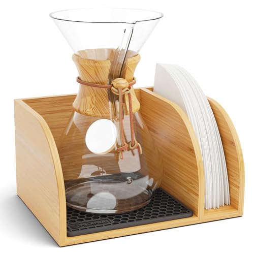 HEXNUB Organizer-Ständer, kompatibel mit Chemex-Kaffeemaschinen, passend für Kragen und Griffkaraffen, passend für Bodum und Coffee Gator, hält Kaffeemaschine und Filter, Silikon-Tropfmatte, kompakt von HEXNUB