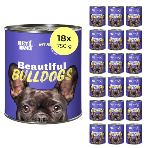 HEY HOLY Premium Nassfutter für Bulldoggen | 18x 750g Hundefutter für ausgewachsene Bulldoggen mit Lachs | Hochverträglich aus natürlichen Zutaten von HEY HOLY