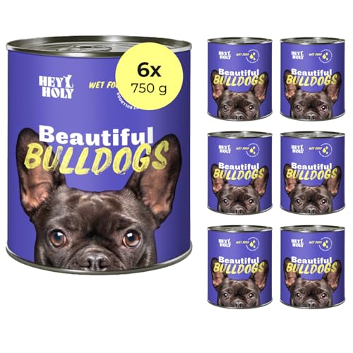 HEY HOLY Premium Nassfutter für Bulldoggen | 6X 750g Hundefutter für ausgewachsene Bulldoggen mit Lachs | Hochverträglich aus natürlichen Zutaten von HEY HOLY