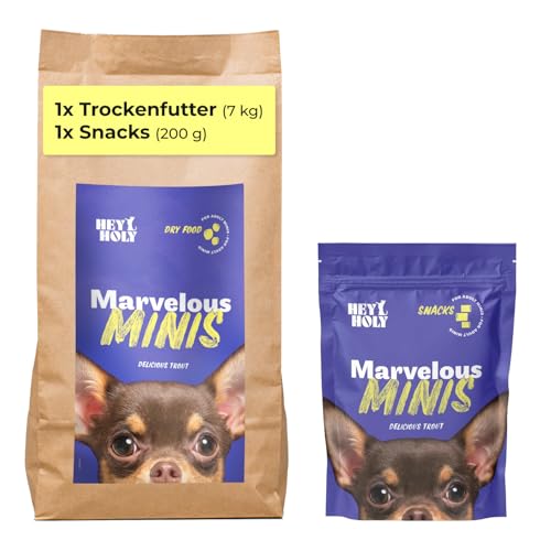 HEY HOLY Set 7 kg Premium Trockenfutter & 1 x 200 g Snacks für Minis 100% getreidefrei | Hundefutter & Leckerlis für ausgewachsene Minis mit Forelle | Hochverträglich aus natürlichen Zutaten HEY HOLY Set 7 kg Premium Trockenfutter & 1 x 200 g Snacks für Minis 100% getreidefrei | Hundefutter & Leckerlis für ausgewachsene Minis mit Forelle | Hochverträglich aus natürlichen Zutaten von HEY HOLY