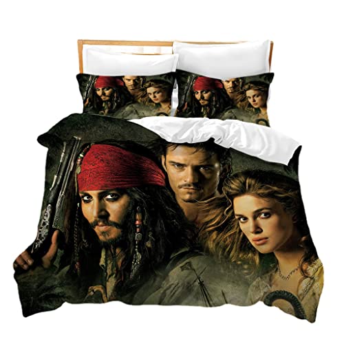 HEYBIG Pirates of The Caribbean Bettwäsche 135x200 2teilig- Bettbezüge Set+Kissenbezüge,Bettwäsche-Sets Mikrofaser Mit Reißverschluss (A02,90x200cm+80x80cmx1) von HEYBIG