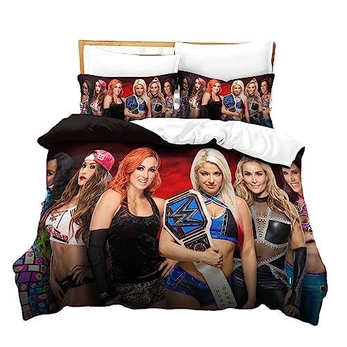 HEYBIG WWE World Bettwäsche-Set Für Kinder,echtes Wrestling-Schlafzimmer-Merchandise-Produkt,-Bettdeckenbezug Für Jungen Und Mädchen (A02,135x200cm+80x80cmx1) von HEYBIG
