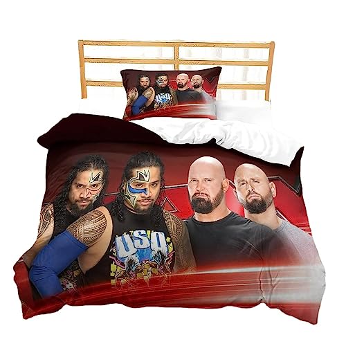 HEYBIG WWE World Bettwäsche-Set Für Kinder,echtes Wrestling-Schlafzimmer-Merchandise-Produkt,-Bettdeckenbezug Für Jungen Und Mädchen (A03,135x200cm+80x80cmx1) von HEYBIG