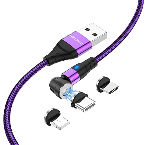 HEYBRO Magnetisches USB Ladekabel, 3 in 1 Magnet Ladekabel, 360°&180° Rotierendes Nylon Ladekabel Magnetisch Kabel USB für Micro USB/Typ C von HEYBRO