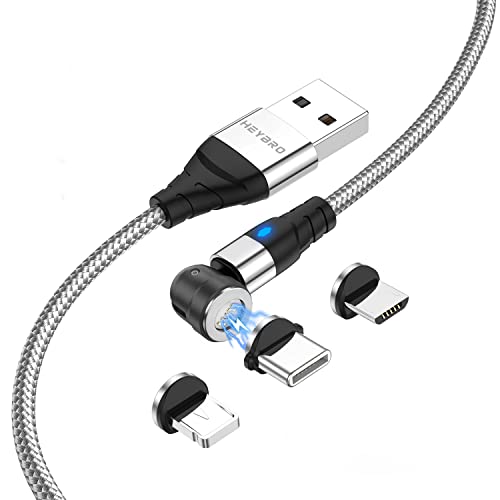 HEYBRO Ladekabel Magnetisch Typ C, 3 in 1 Magnetisches Ladekabel, 360° und 180° Drehbares Magnet Ladekabel USB Nylon Magnetladekabel kompatibel mit Micro USB/i-Produkt von HEYBRO
