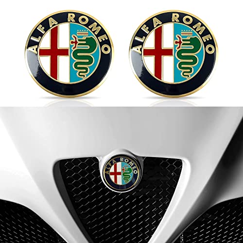 HEYCE 2 Stück Auto-Logo-Emblem-Abzeichen-Aufkleber für Alfa Romeo 147 156 159 166 Giulietta Mito Stelvio Giulia, Motorhauben-Aufkleber Autoreifen vorne und hinten Aufkleber (74 mm),B von HEYCE