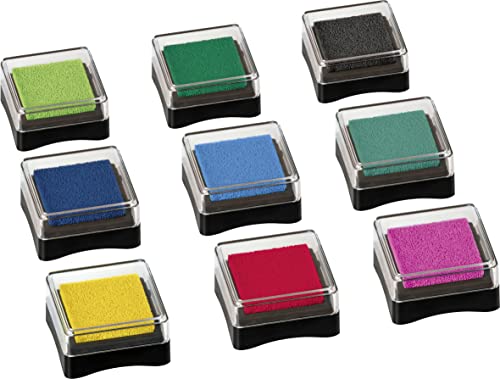 Heyda Stempelkissen Textil 9 Farben sortiert: gelb, rot, pink, himmelblau, dunkelblau, türkis, grün, dunkelgrün, schwarz von Heyda