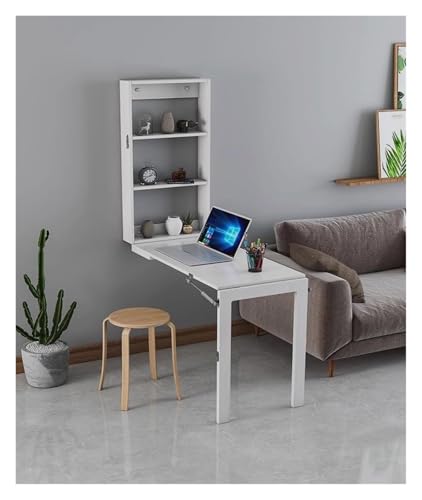 An der Wand montierter Klapptisch, ausklappbarer, umwandelbarer Schreibtisch, multifunktionaler Computertisch, Home-Office-Wandtisch aus Holz mit großem Stauraum(White,90x45x75CM) von HEYDGBBZ