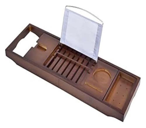 Badewannenablage for Badewanne, luxuriöse, ausziehbare aus Holz, Badewannenregal mit Bücherregal, Seifenablage, Badewannenständer, Weiß(Brass) von HEYDGBBZ
