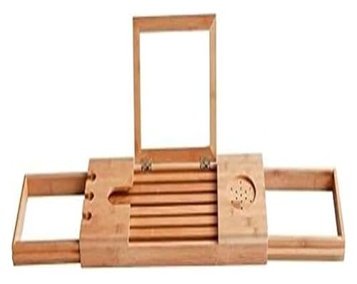 Caddy-Tablett, Badewannentablett for die Badewanne, Badewannenregal, Caddy aus Holz, Holzregal, Duschbuchtisch, Tablett, erweiterbarer Halter, faltbare Badewannenabdeckung, Badezimmertabletts(Natural) von HEYDGBBZ