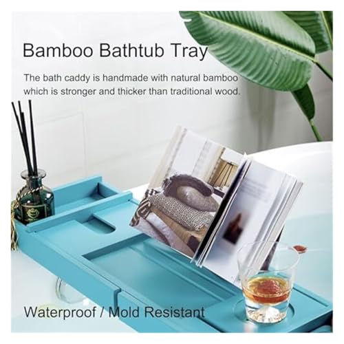 Caddy-Tablett, Badewannentablett for die Badewanne, Teleskop-Badezimmer-Aufbewahrungstablett mit Tablet-, Weinglas- und Handtuchhalter, 75 cm - 110 erweiterbare Badewannen-Organizer-Tabletts(Brown) von HEYDGBBZ